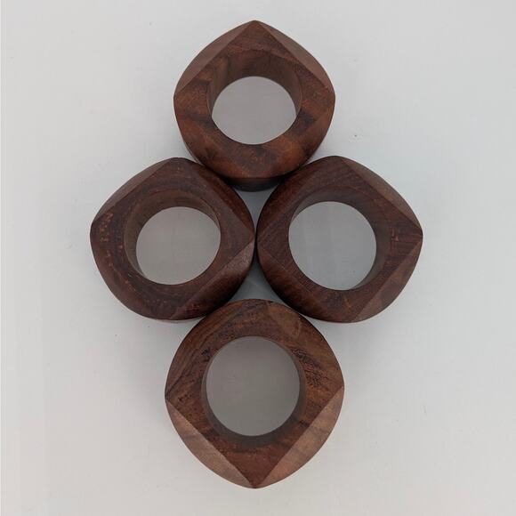 Wood Napkin Rings Set of 8 Faceted Geometric Solid VTG MCM Dinner Table Decor - Picture 3 of 9